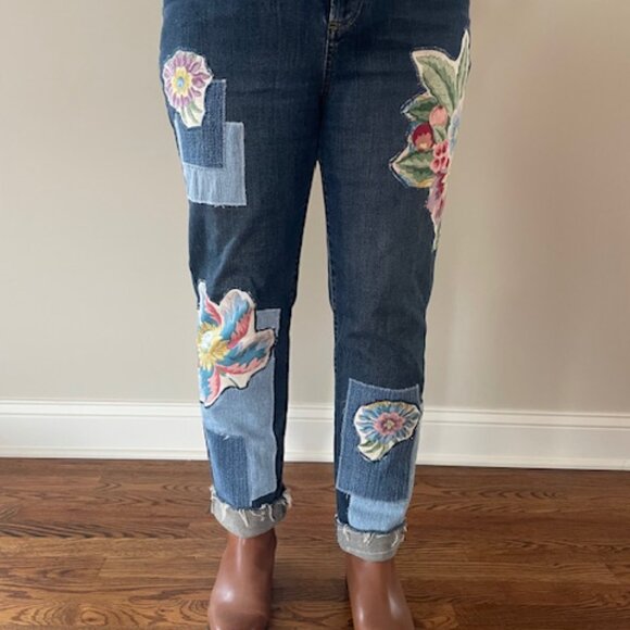 Upcycled, Reworked Applique Floral & Denim Patches, Talbot Jeans, SZ 12 Petite. - Picture 1 of 12